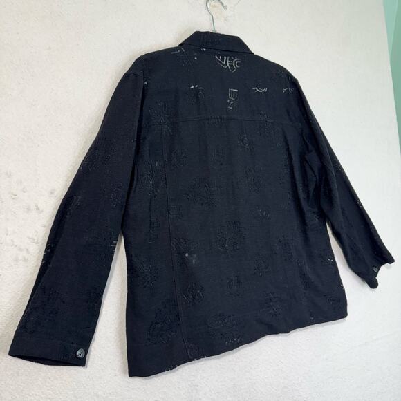 Chico’s Black Burnout Primal Print Textured Button-Up Boxy Shirt Large 90s VTG - Picture 5 of 7